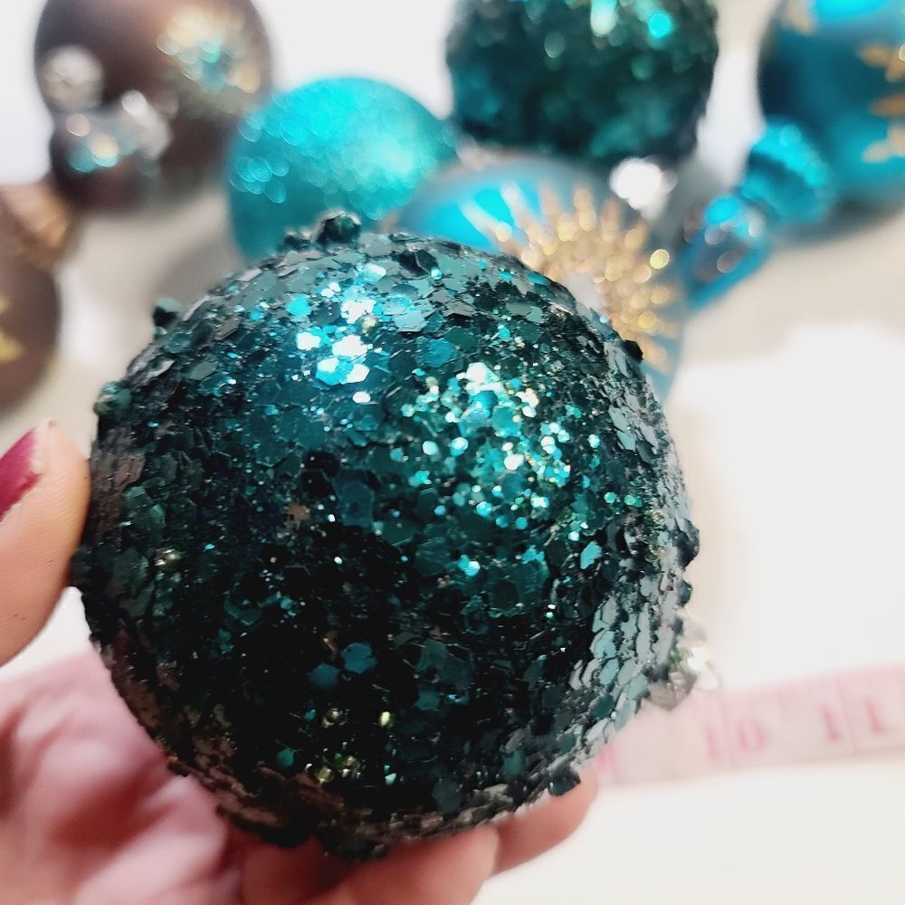 Bundle lot of Blue Gold Brown Glitter Christmas Ornaments - Picture 2 of 11